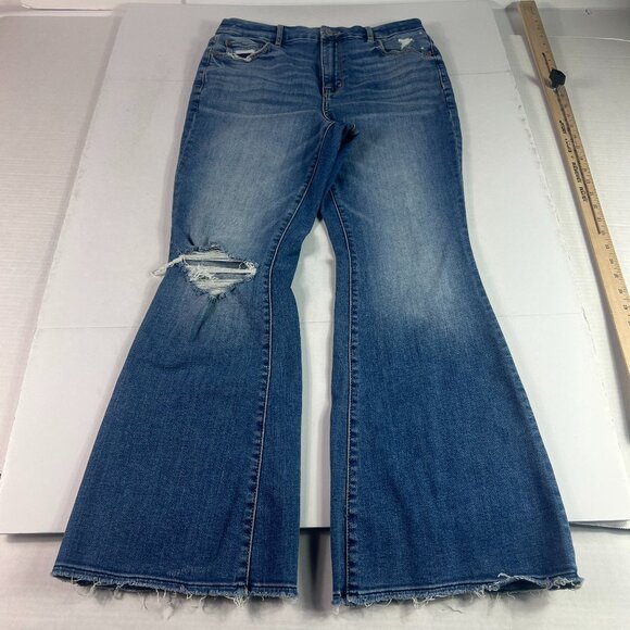 American Eagle Jean Women 30x27* Super High Rise Flare Blue Raw Hem Denim Tag 8S - Picture 1 of 16